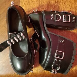 Dolls Kill Black Platform Shoes with Silver Spikes